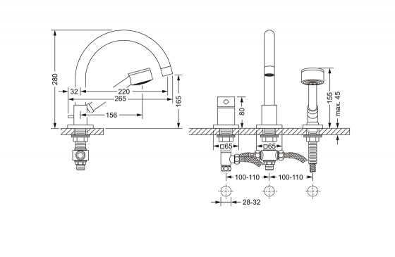 Смеситель для ванны на 3 отверстия ½“, монтаж на горизонтальной поверхности JOERGER Charleston Square 634.30.444.000 - Вид №1