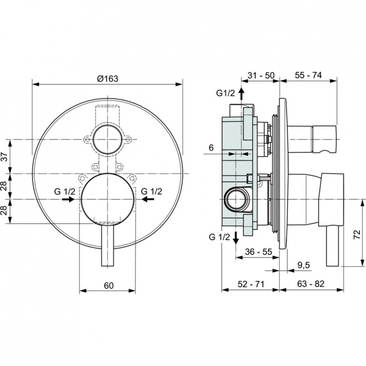 A6939AA Встраиваемый смеситель для ванны/душа Ideal Standard CERALINE - Вид №5