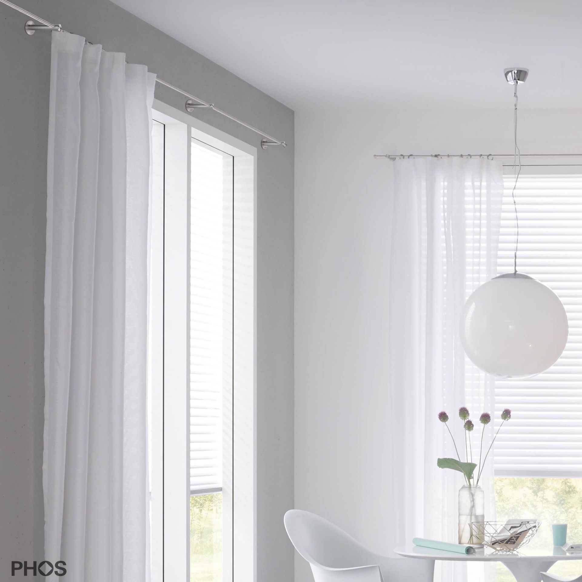 VS20-80-3000 Комплект карнизов: 300 см с 2 держателями и 1 держателем для карниза в качестве центральной опоры (недалеко от стены) PHOS  - Вид №4