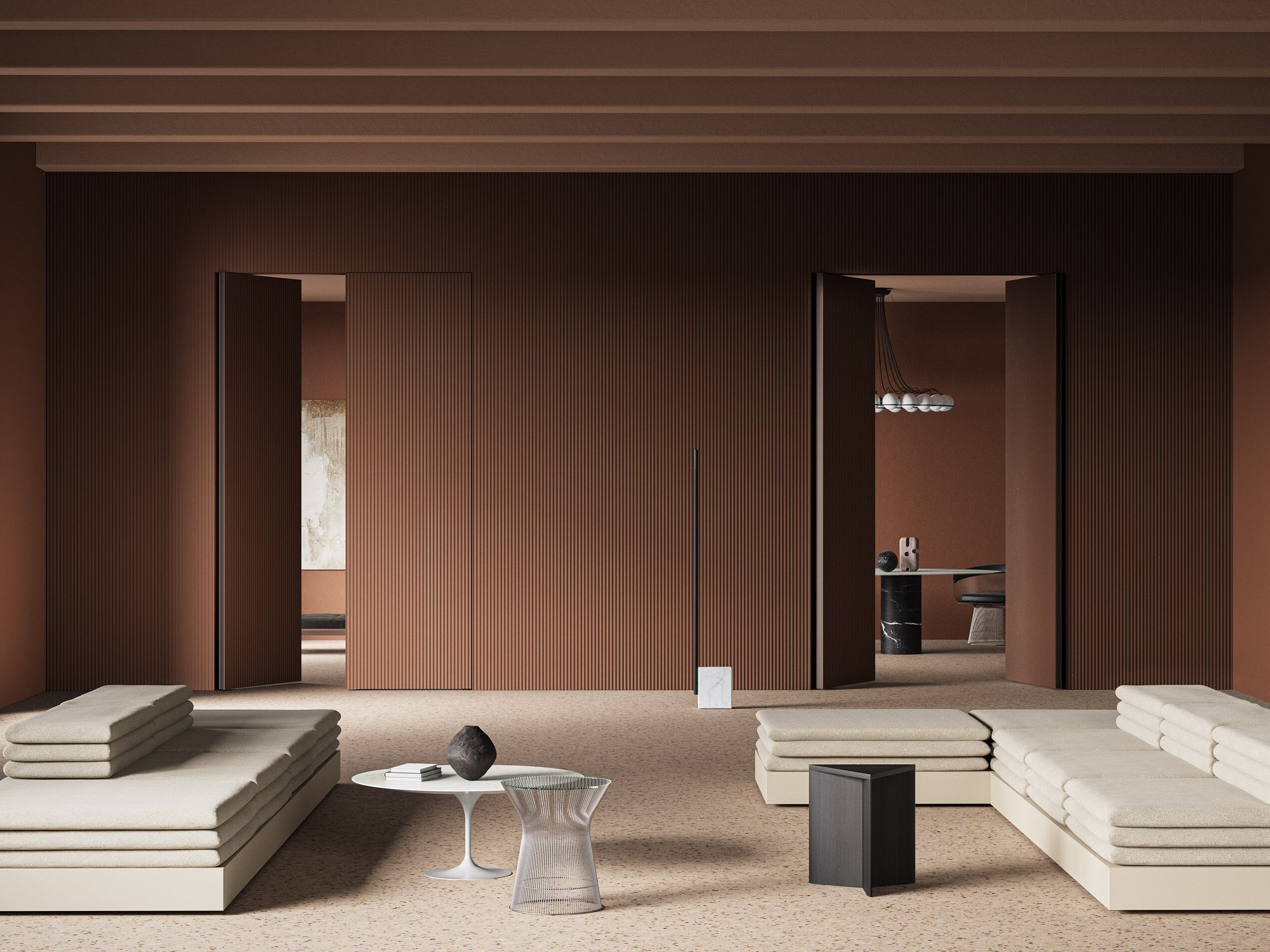 Дверь заподлицо с распашной стеной из Cimento® Scrigno Map Mundi ARCH-00149844