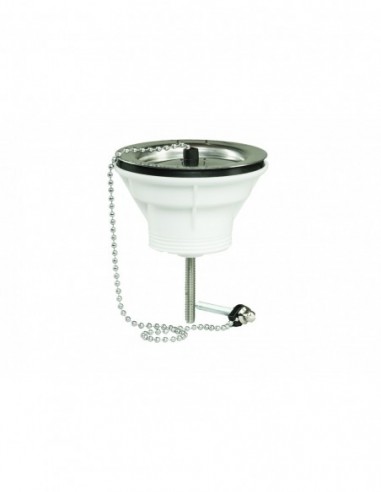 701500 000 00  Сифон для раковины Д. 60 мм с цепным ограничителем, зажим для крепления, затяжка 5/60 мм, NF, нержавеющая сталь Valentin Сталь  - Вид №1