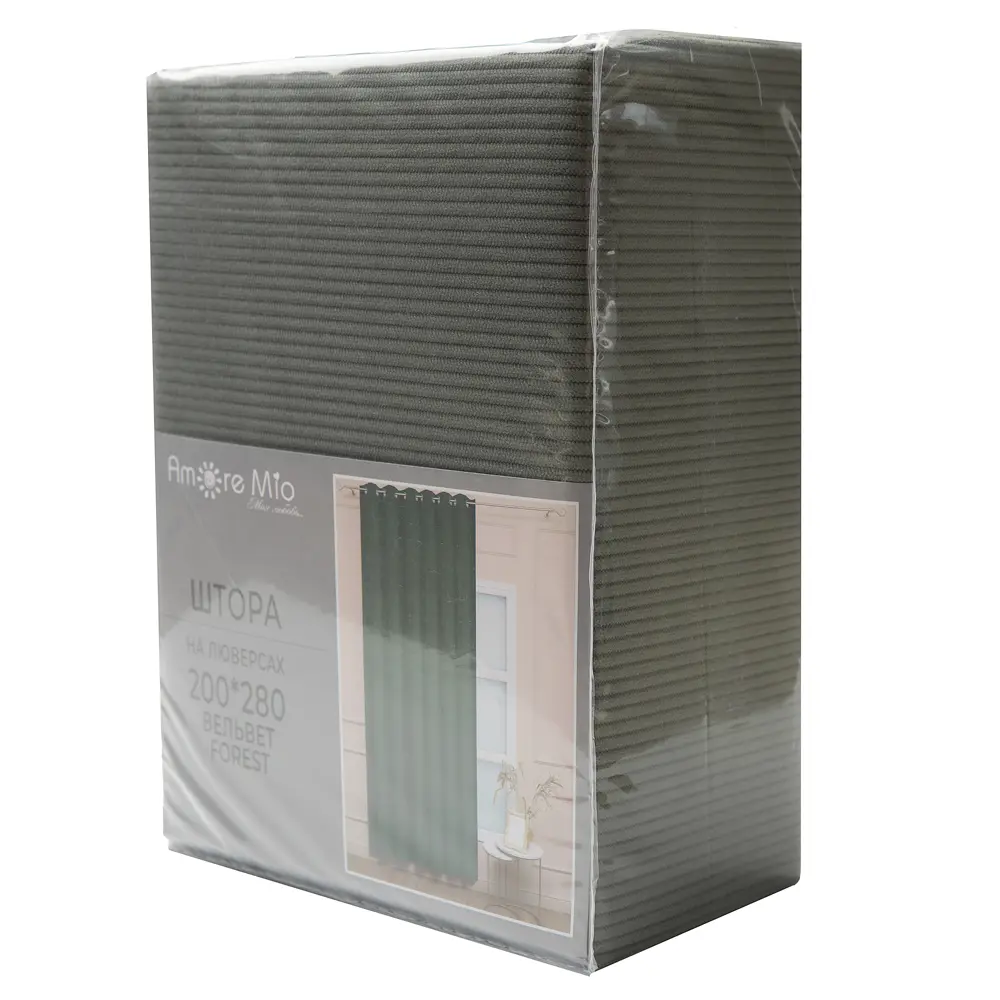 AMORE MIO Штора на люверсах зеленая велюровая 200x280 см 89433189 STLM-1583447 - Вид №7