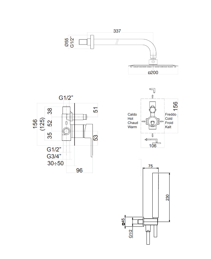 100CR7553 Смеситель для душа , хром Fiore Kube - Вид №2