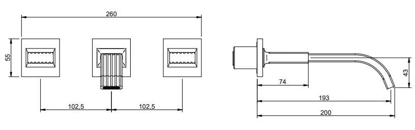 Латунный настенный смеситель для раковины с 3 отверстиями Rubinetterie Treemme ARCH-00092338 - Вид №2