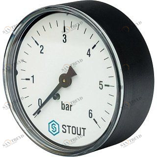 Манометр аксиальный 63 мм 1/4" 6 бар STOUT SIM0009630608