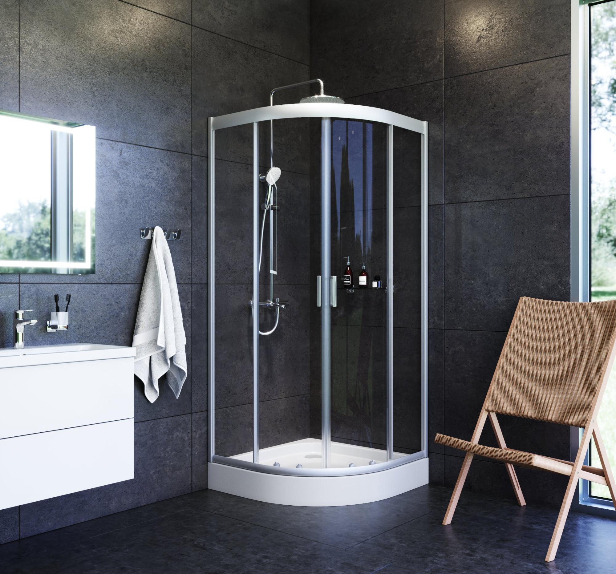 W90G-401-090WT душевое ограждение 90х90 стекло прозрачное профиль матовое серебро без поддона AM.PM Gem