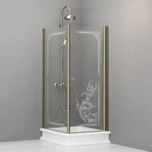 9143N1 Душевая кабина SX с распашной дверью и фиксированной боковой частью для душевого поддона 80*96 открывание со стороны 80, цвет Золотистый Kerasan RETRO Италия