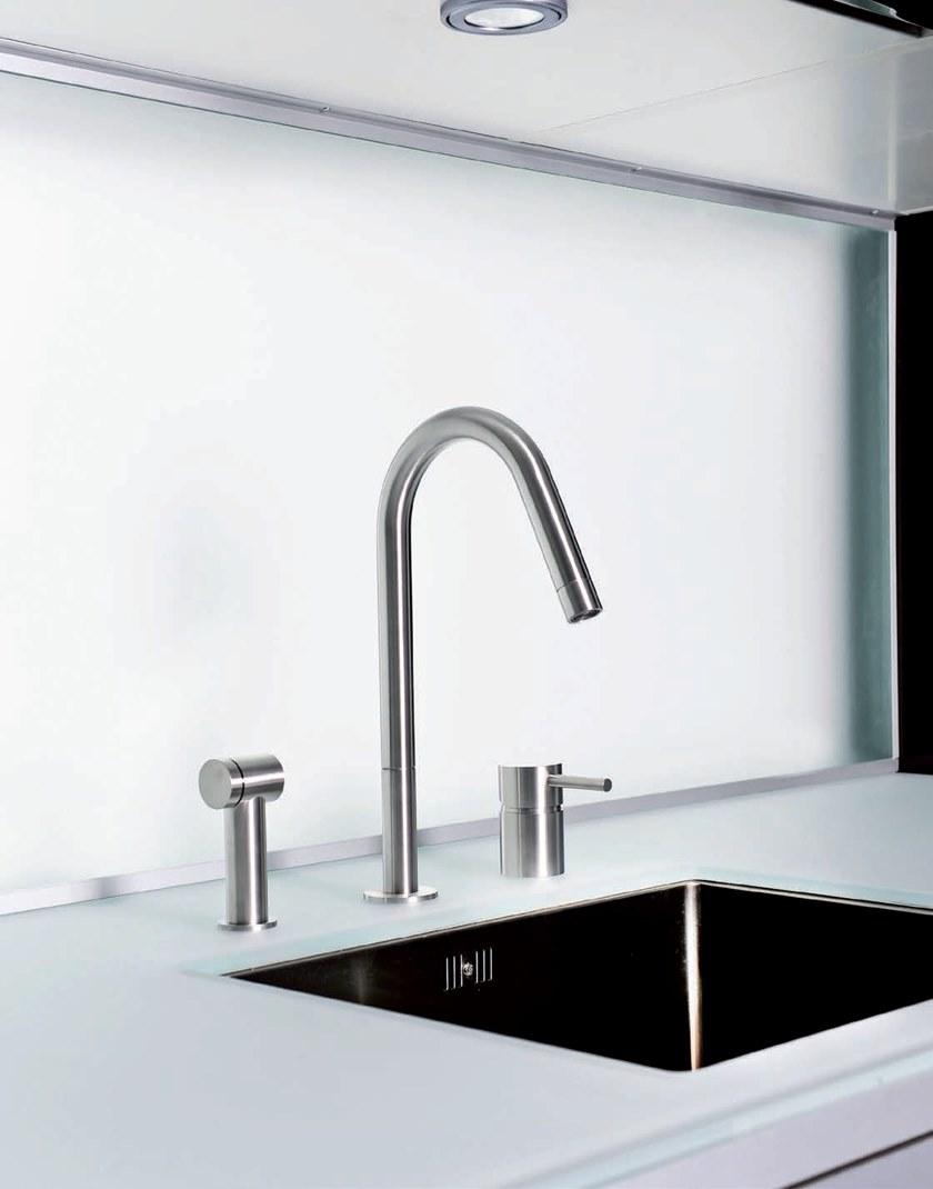 MGS Смеситель для кухни из нержавеющей стали на два отверстия с выдвижным ручным душем F2 sun-id-1404043 - Вид №2