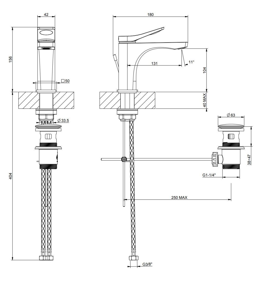 Смеситель для раковины из латуни Gessi рельеф ARCH-00033706 - Вид №4