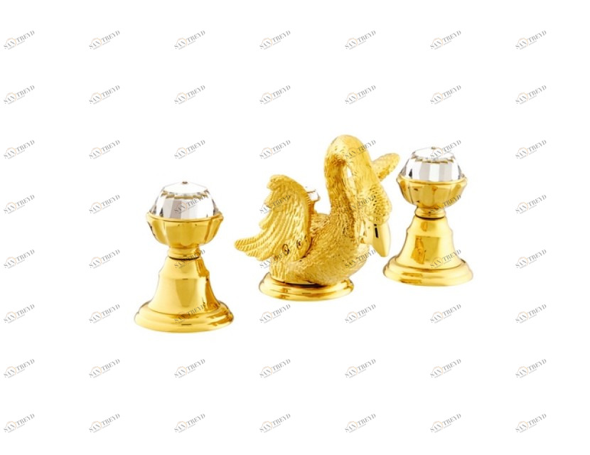 039241.A00.30 Раковина с тремя отверстиями и кристаллами swarovski swan series Античная латунь Mestre
