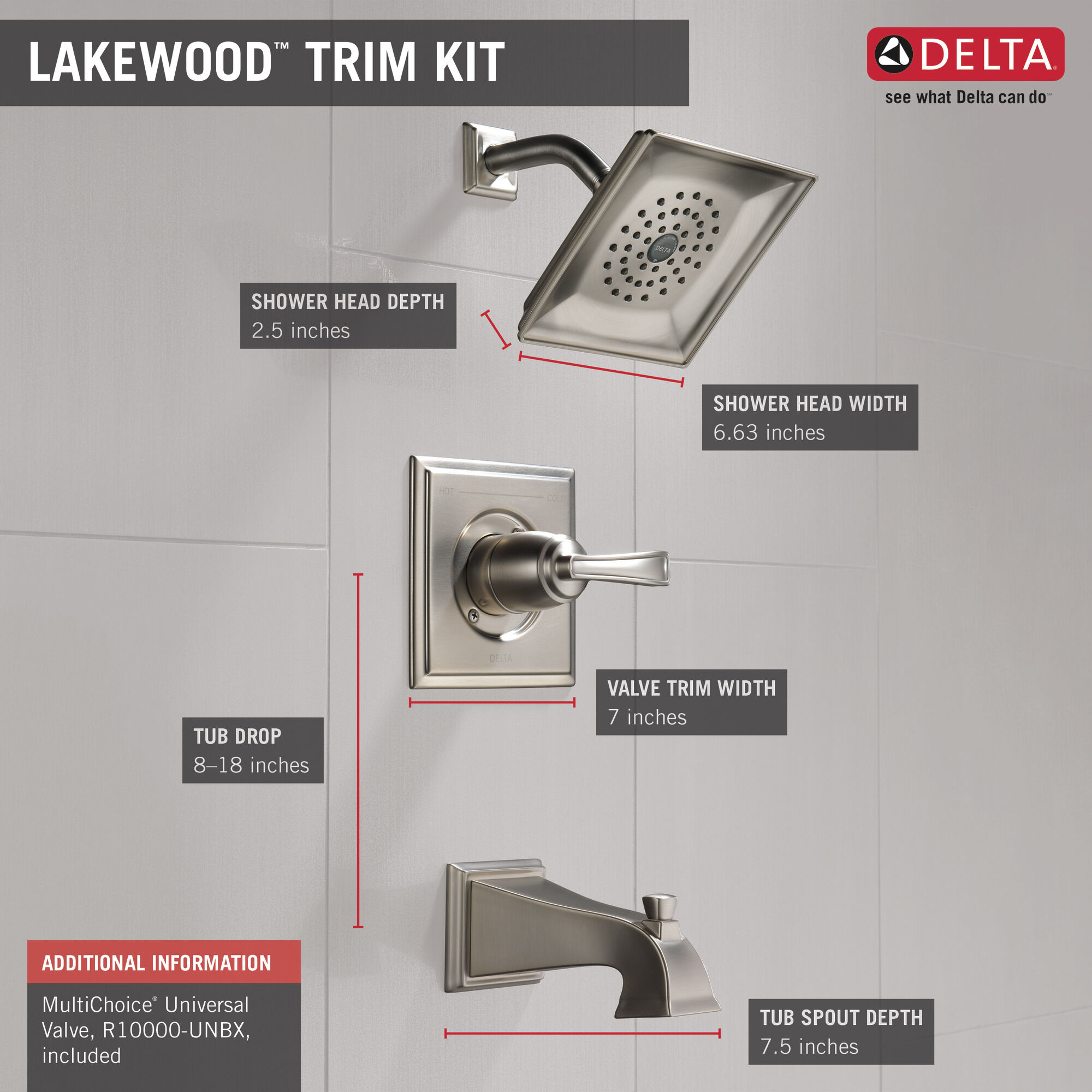 144718-SP Для ванны и душа Monitor® серии 14 Delta Faucet Lakewood Матовый никель Spotshield - Вид №1