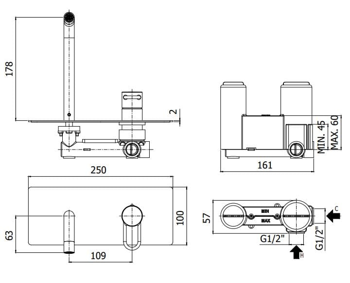 Настенный смеситель для раковины с 2 отверстиями RUBINETTERIA PAFFONI Joker ARCH-00060598 - Вид №2