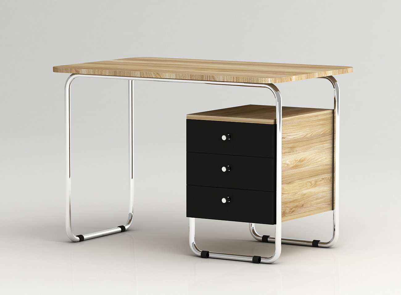 Стол рабочий письменный на металлических ножках с черной тумбой Bauhaus WOODI  00-3966076 Беленый дуб;бежевый;черный  - Вид №3