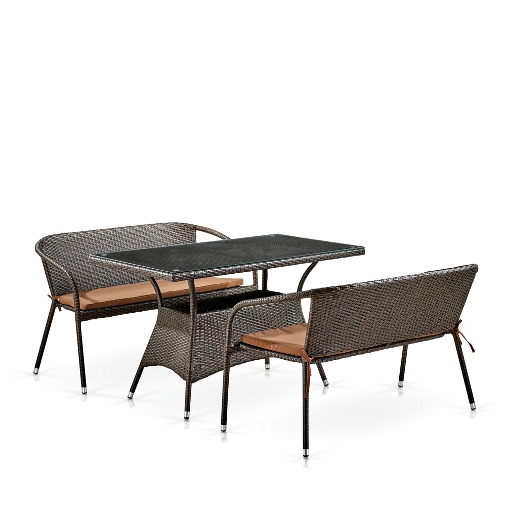 T198D/S139B-W53 Brown Обеденный комплект плетеной мебели с диванами Afina 