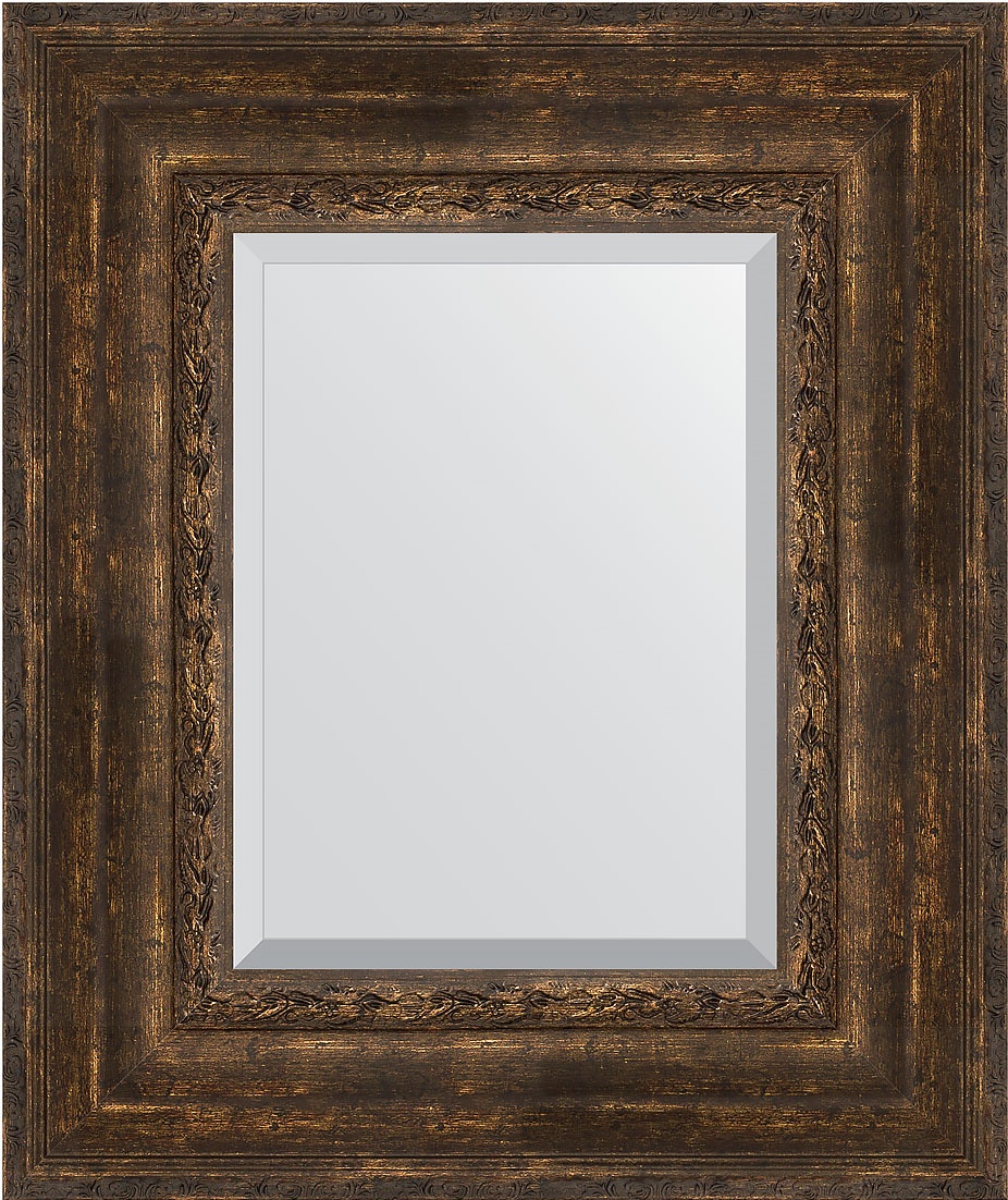 BY 3378 Зеркало с фацетом в багетной раме - состаренное дерево с орнаментом 120 mm EVOFORM Exclusive