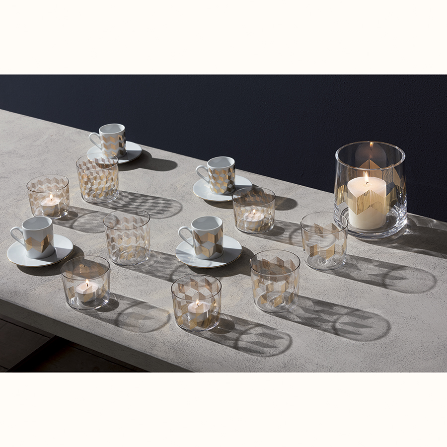 P055-01-146 Набор чашек с блюдцами signature, chevron, 100 мл, золото, 4 шт. LSA International  - Вид №2