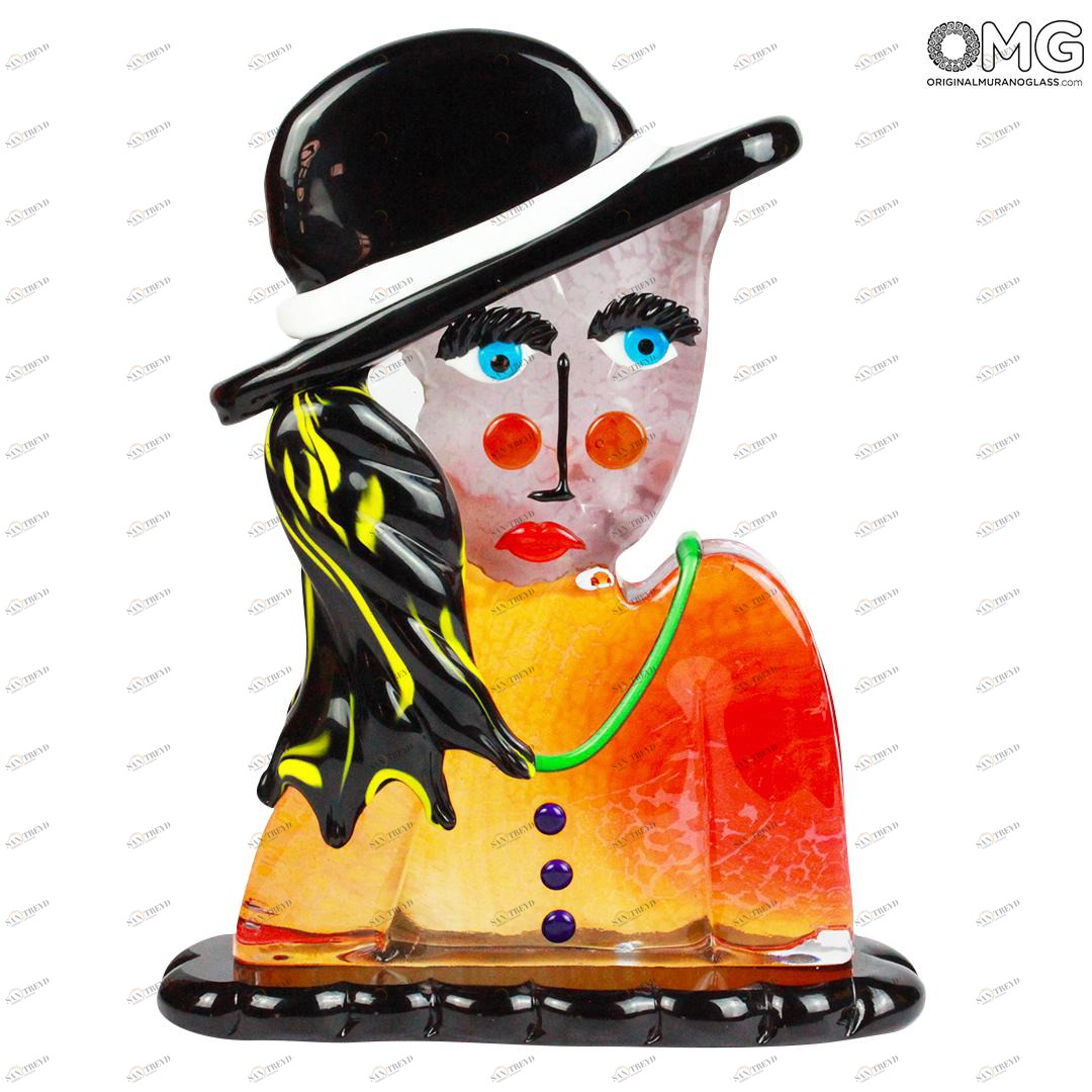 818 ORIGINALMURANOGLASS Скульптура Голова Женщины в шляпе -Pop Art - по мотивам Мagritte - муранское стекло OMG 25 см 