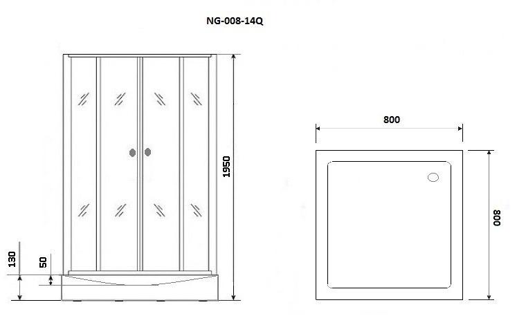 Душ. уголок NG- 008-14Q BLACK (800х800х1950) низкий поддон(13см) стекло МОЗАИКА 2 места Niagara ECO 0081452QB - Вид №2