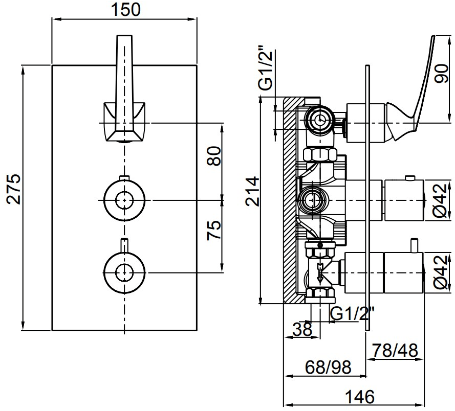 Rubinetterie Frattini Смеситель для душа встраиваемый Luce sun-id-1393327 - Вид №1
