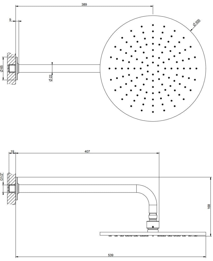 Ультра-плоская душевая головка из хромированной латуни с кронштейном Gessi гравированный ARCH-00046298 - Вид №2