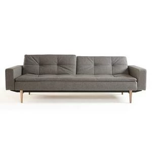 Диван Dublexo с мягкими подлокотниками и ножками из светлого дуба, тёмно-серый