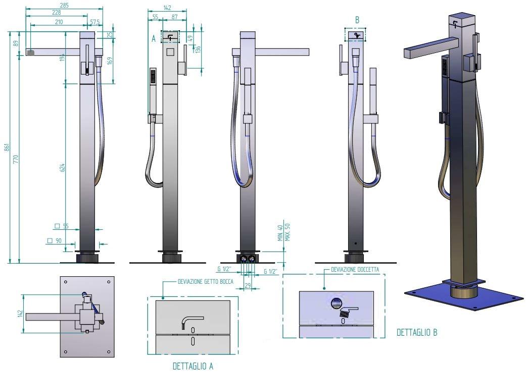ZAZZERI Смеситель для ванны однорычажный напольный Soqquadro sun-id-1454007 - Вид №2