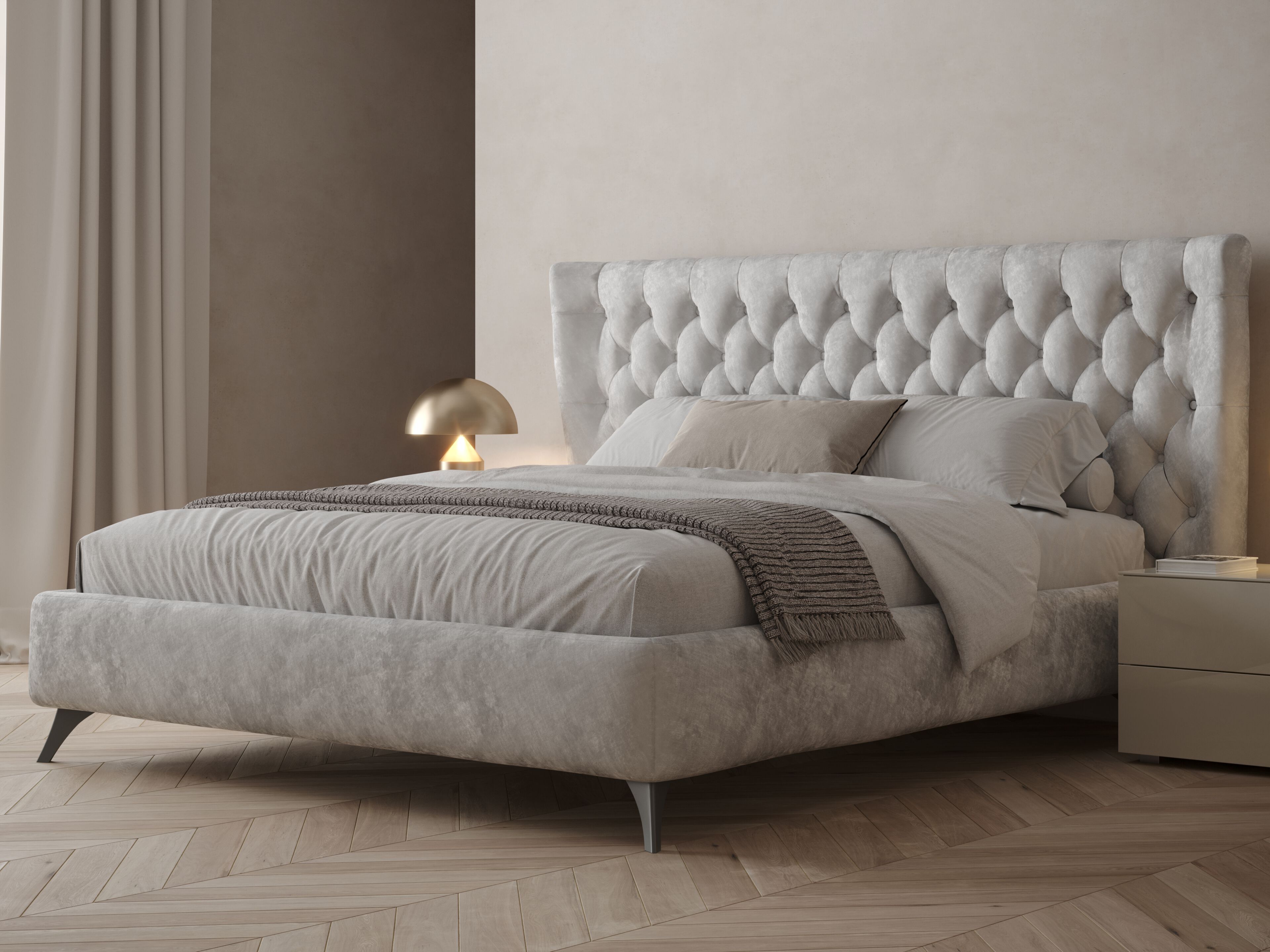 Кожаная двуспальная мягкая кровать с капитонным изголовьем Giessegi KING ARCH-00064867