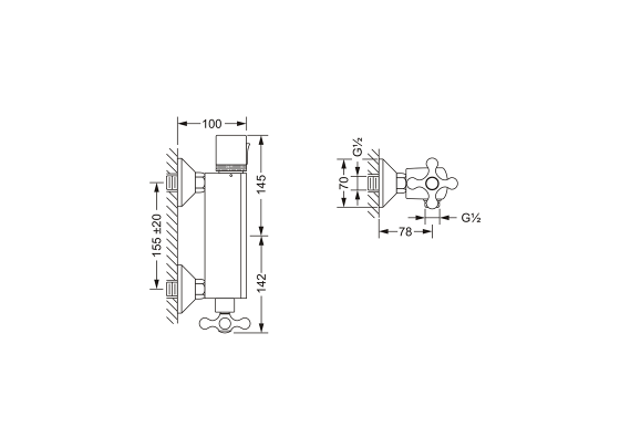 Термостатический смеситель ½", настенный монтаж JOERGER Ramses 611.20.250.000 - Вид №1