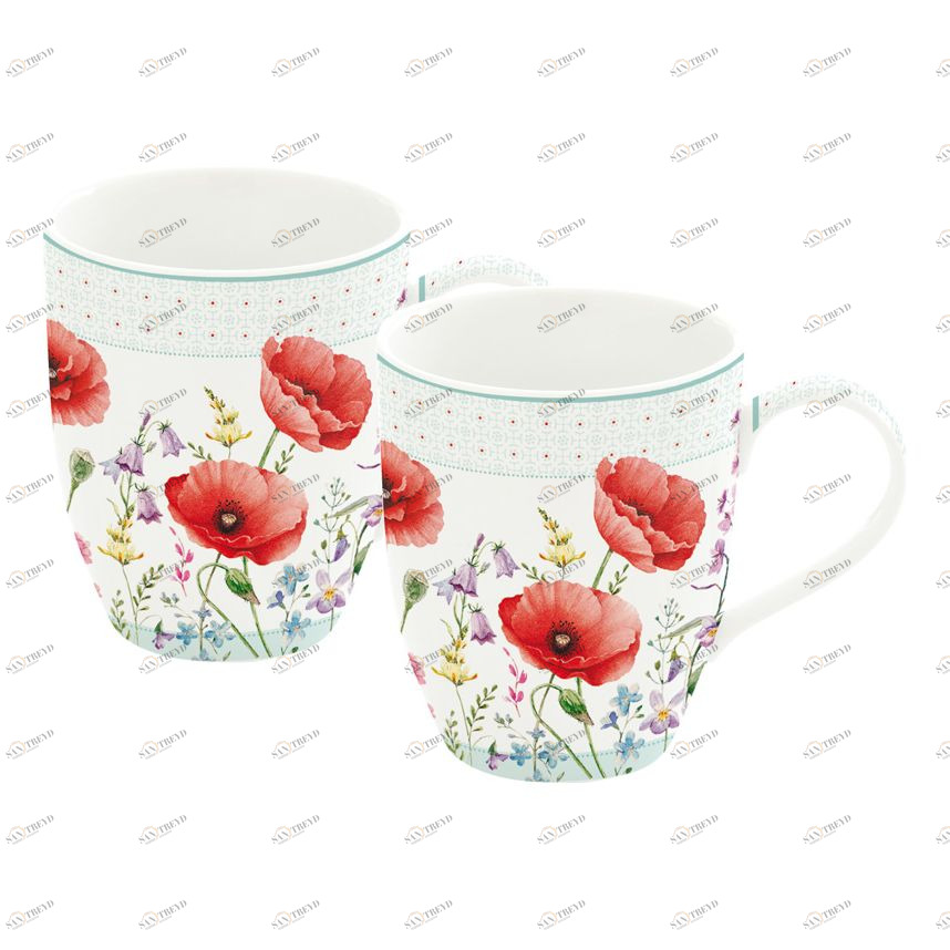 Кружки фарфоровые 2 шт белые "Красные маки" EASY LIFE КРАСНЫЕ МАКИ 00-3946986 Белый;красный 