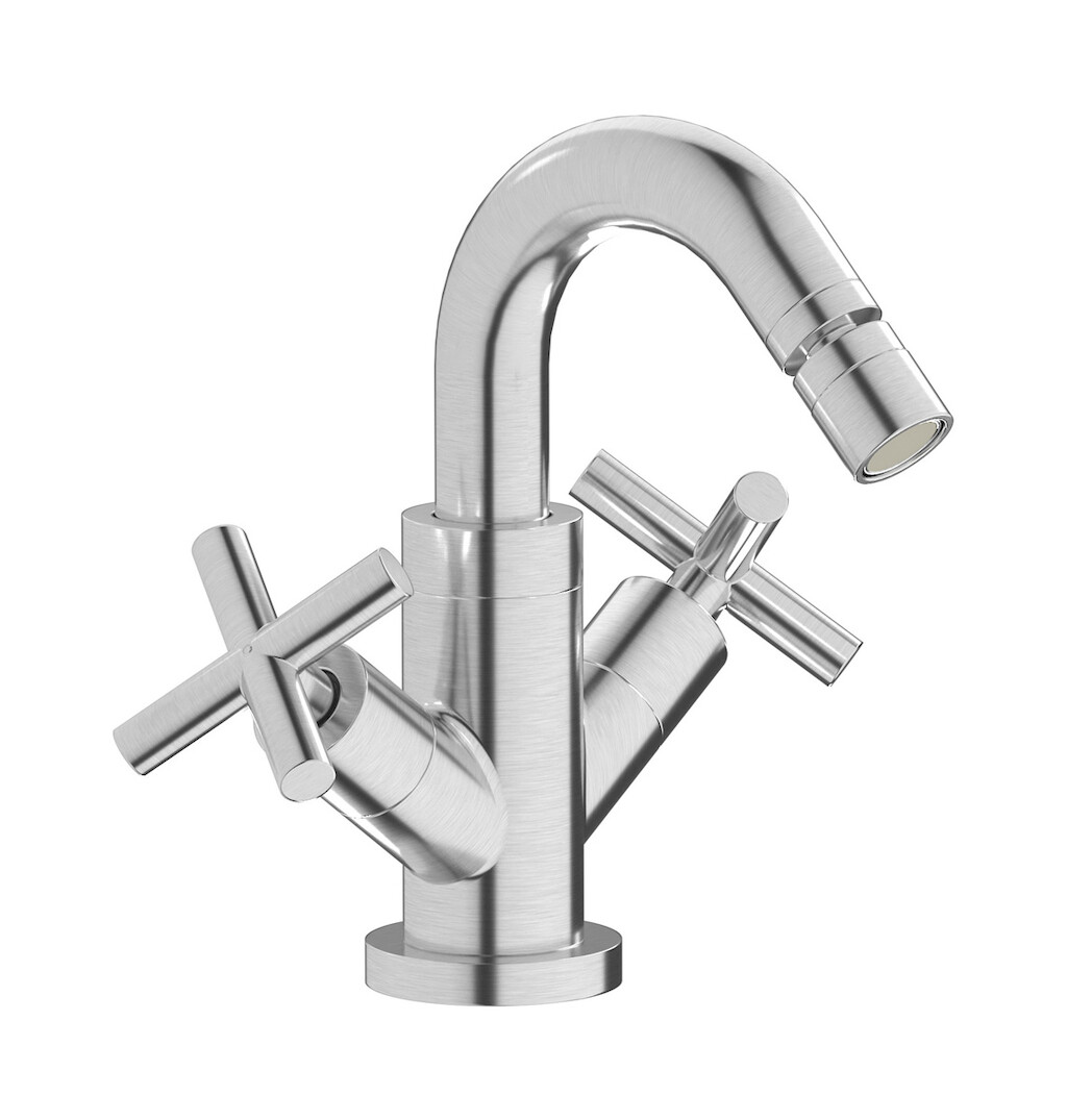 Смеситель для биде с 2 ручками в комплекте с донным клапаном. WE ARE IB wo225cc Brushed Nickel WOW