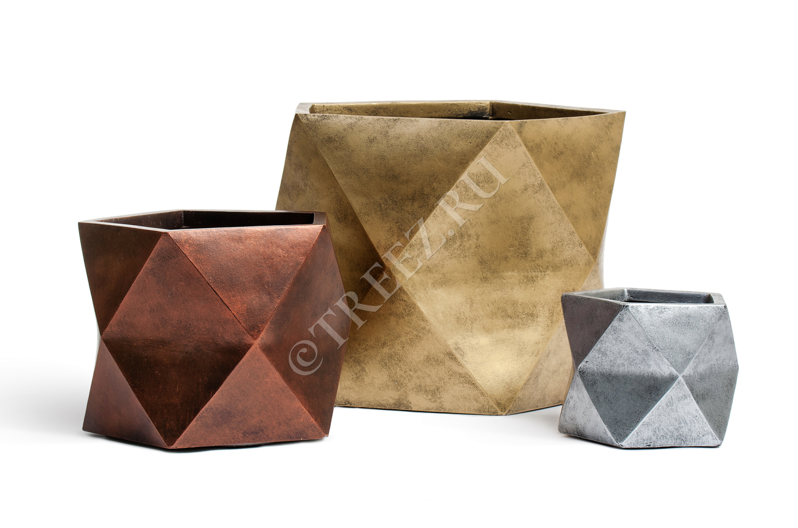 41.1019-0029-CP-25 Кашпо  ERGO - серия Rombo - Многогранник - Состаренная медь Цветочная коллекция  - Вид №5