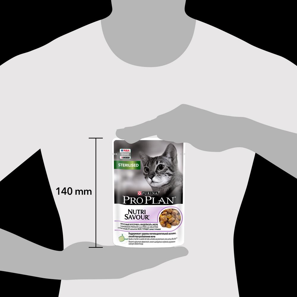ПР0035793 Корм для кошек NutriSavour для стерилизованных и кастрированных, вкусные кусочки с индейкой, в желе, пауч 85 г Pro Plan  - Вид №9