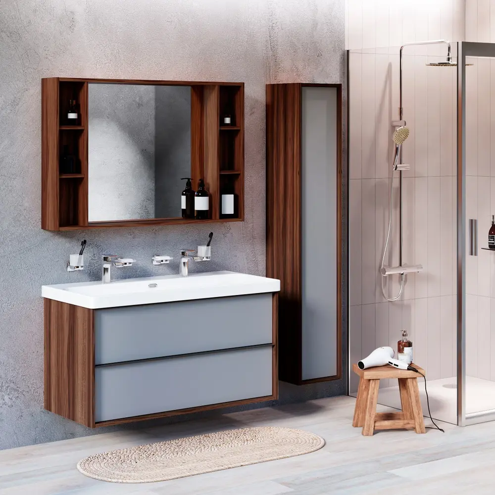 88698291 Зеркало для ванной AM.PM Stern с полкой 105x70 см цвет орех STLM-0994585 - Вид №7