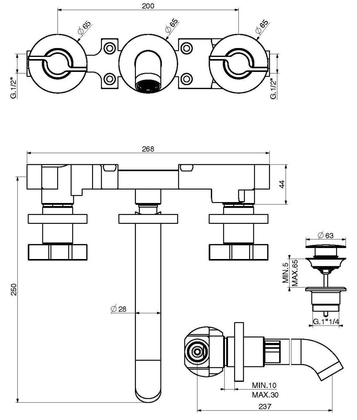 Настенный смеситель для раковины GATTONI газ ARCH-00047676 - Вид №2