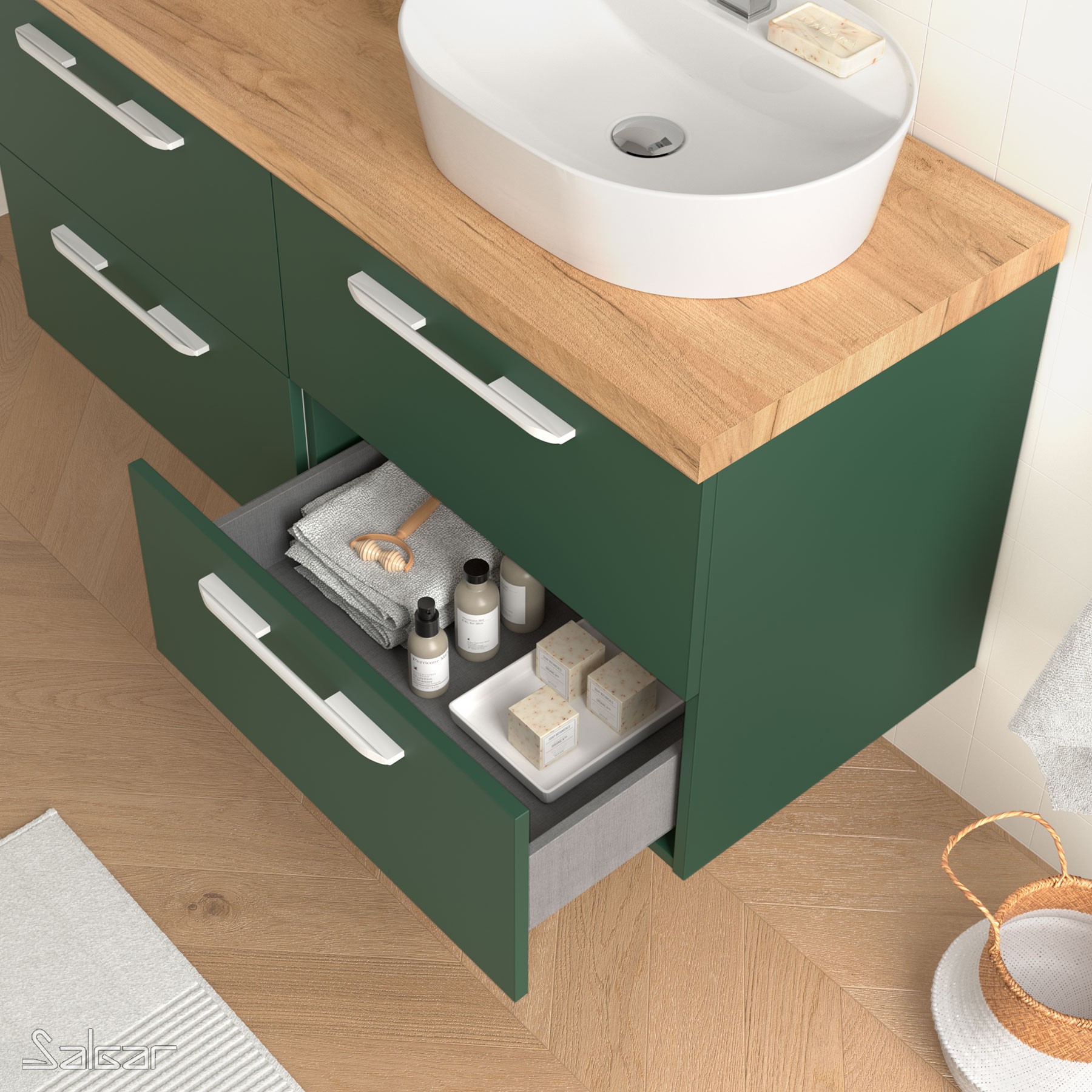 81708 SALGAR Мебель для умывальника FUSSION CHROME 600 2 ящика ROYAL GREEN 598 x 540 x 450 мм Королевский зеленый - Вид №2