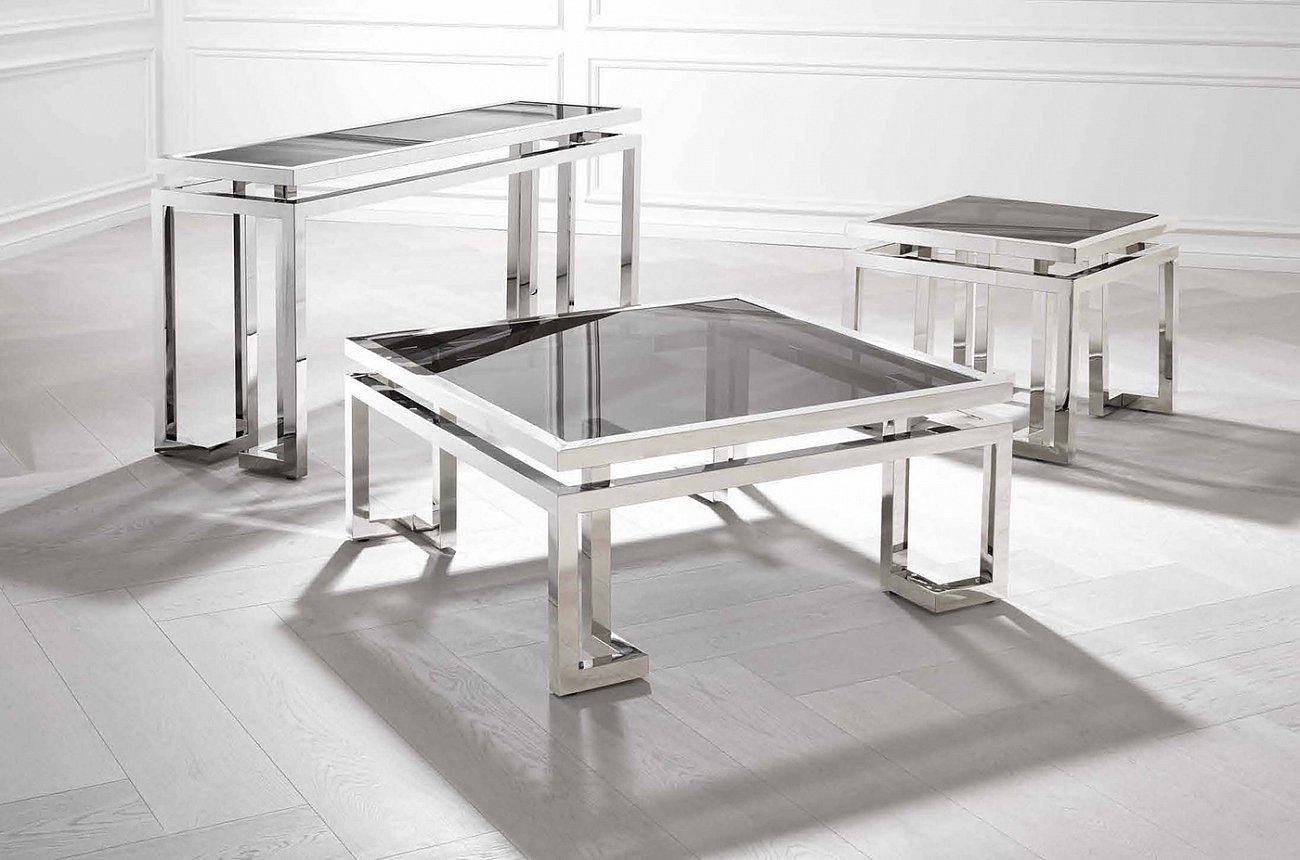 Журнальный столик квадратный со стеклянным топом 65 см Palmer от Eichholtz EICHHOLTZ  242390 Прозрачный;хром  - Вид №5