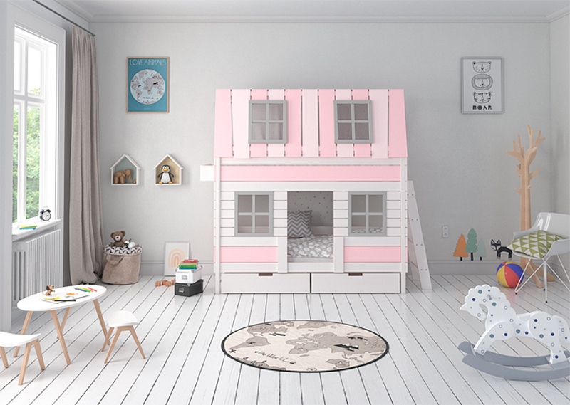 Кровать-домик двухъярусная Home West M 80х160 см белая, розовая ELLIPSE ELLIPSE HOME 351800 Белый;розовый Santreyd  - Вид №3