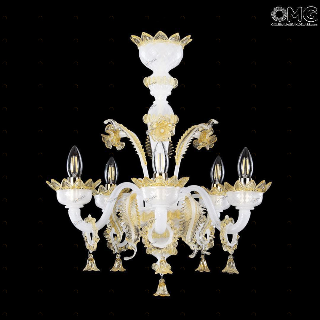 4188 ORIGINALMURANOGLASS Люстра Белая Маргаритка на 5 лампочек - муранское стекло OMG 60 см CLASSICO