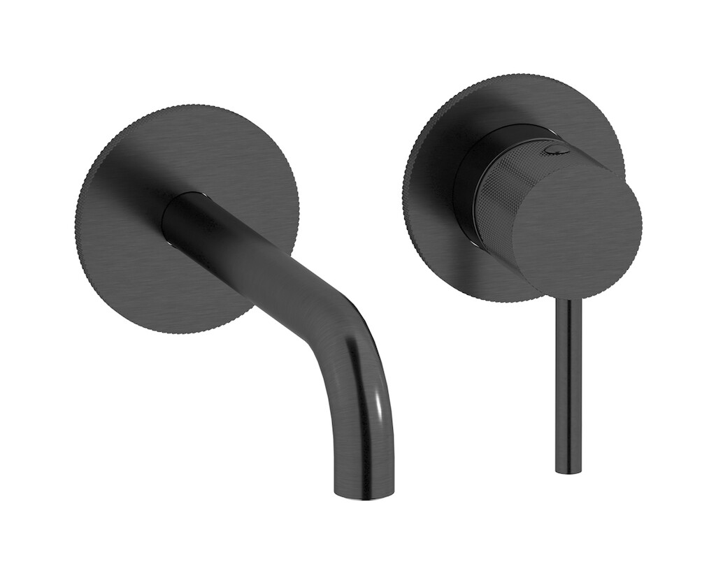 Встроенный в стену смеситель для раковины на 2 отверстия в комплекте с донным клапаном. WE ARE IB id406cs Brushed Black Chrome Industria