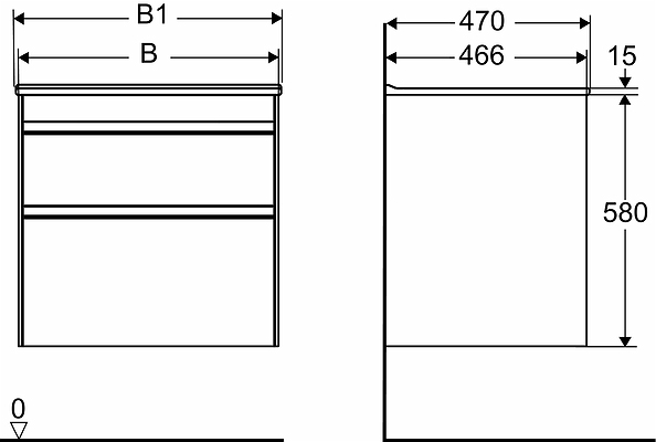 42642 Комплект мебели IFO Sense, тонкий умывальник, с двумя ящиками, Ш = 600 мм, Ш1 = 610 мм, белый  - Вид №5