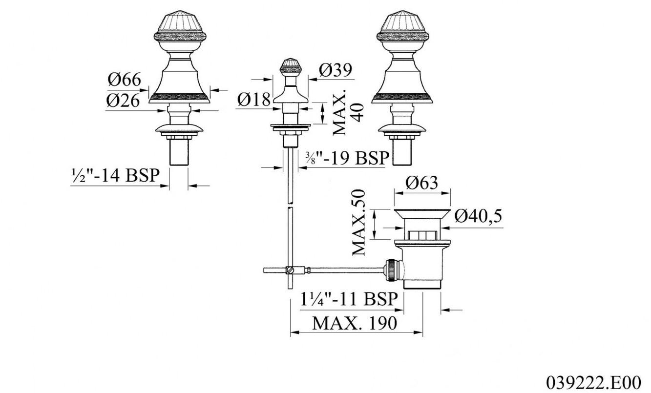 Bronces Mestre Смеситель для биде на 3 отверстия с кристаллами swarovski® Antartica 039222.e00 - Вид №1
