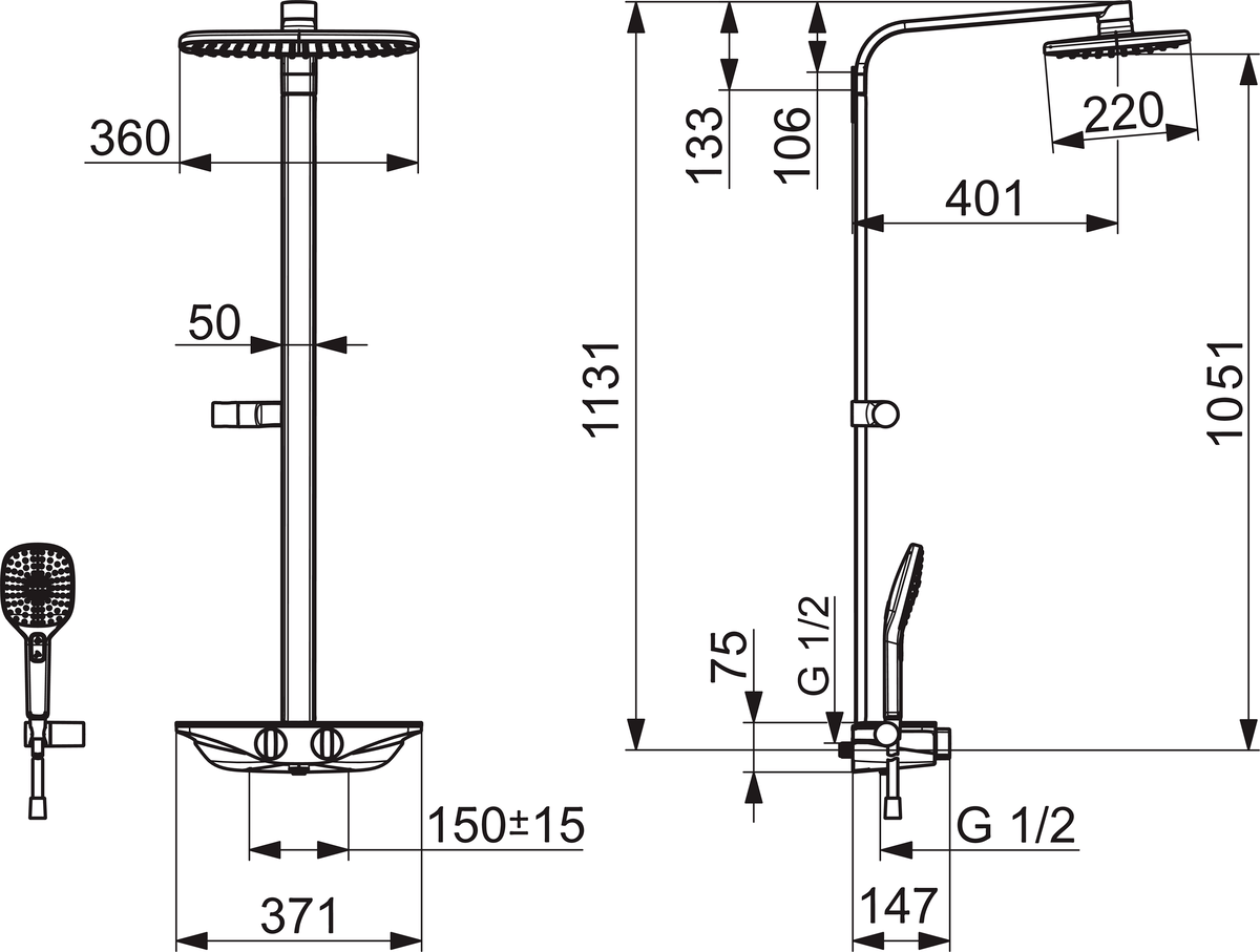 Oras 7590U-15 Смеситель с верхним душем rain shower 7590U-15 Esteta Хром/Серый  - Вид №1