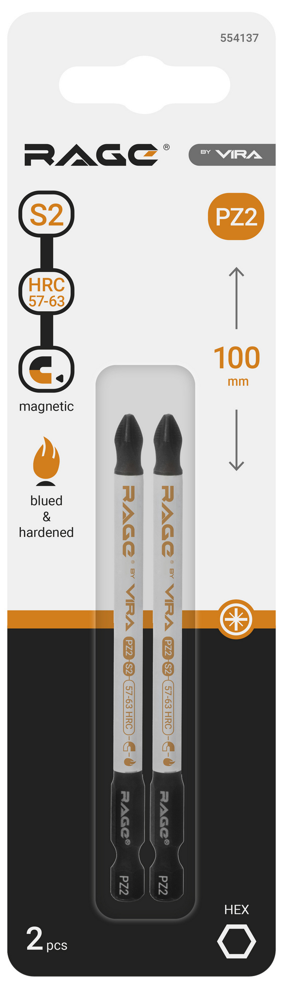 Магнитная бита Vira Rage PZ2 для быстрого монтажа, 100 мм (2 шт) 86390071 STLM-0068437 - Вид №1