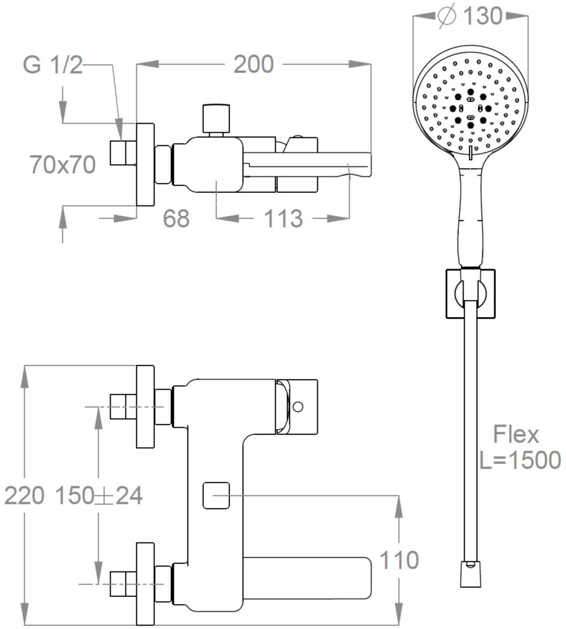 Fir Italia Смеситель для ванны настенный из латуни с ручным душем Daily cube 45 sun-id-1473126 - Вид №1