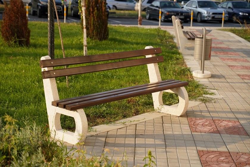 ENCHO ENCHEV - ETE Скамейка из бетона и дерева со спинкой  142  - Вид №1