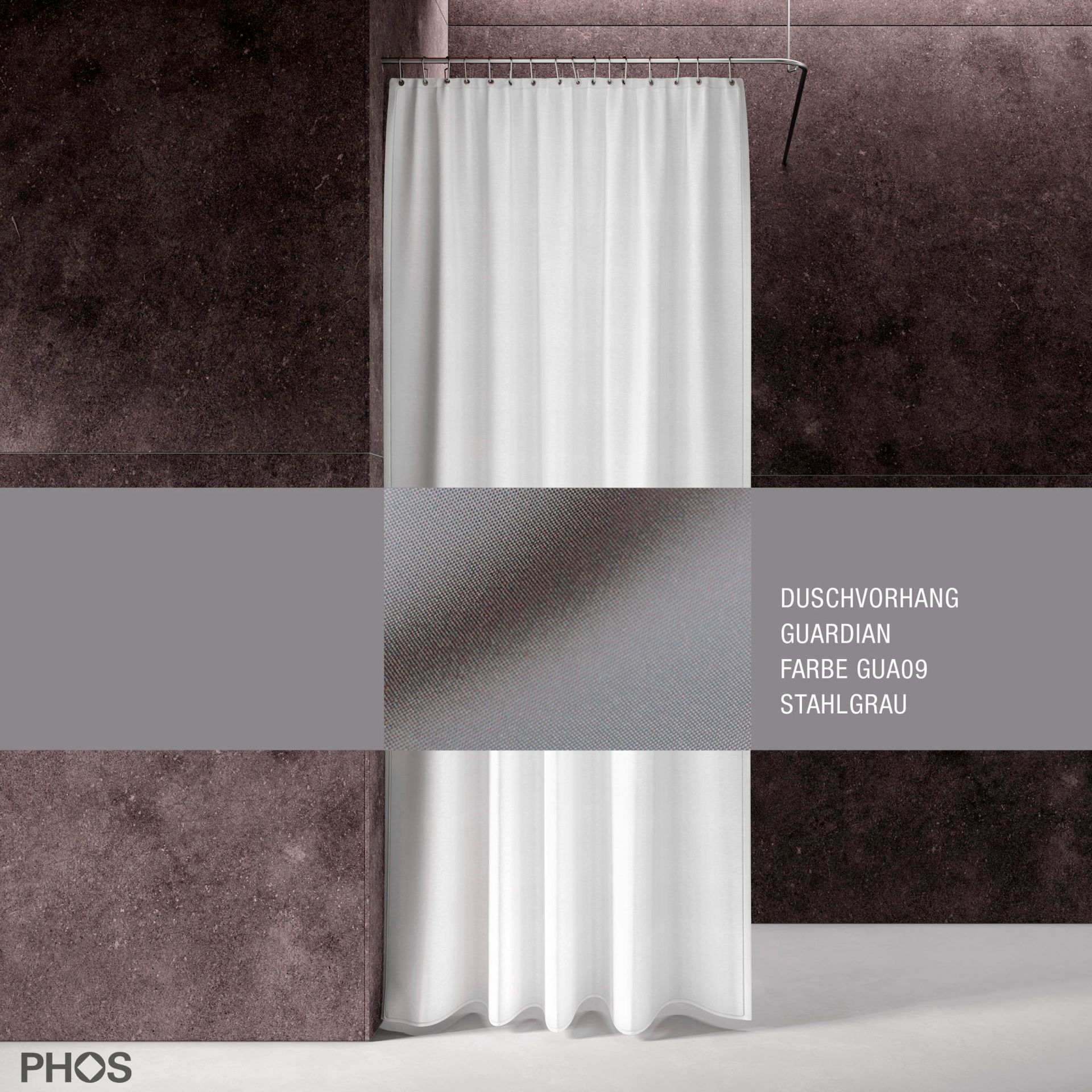 DV-GCS200-250-GUA09 Занавеска для душа Guardian, длина 200 см, ширина 250 см. стальной серый PHOS 