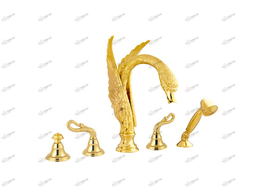 039056.000.00 Набор для ванны с пятью отверстиями Золото 24К Mestre Swan