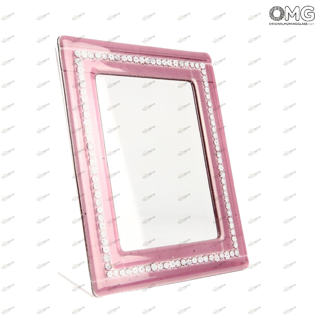 2825 ORIGINALMURANOGLASS Фоторамка Розовая с белыми мурринами - Original Murano Glass OMG 13 см 