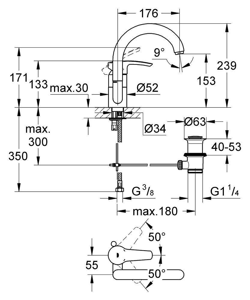 32444001 Смеситель для раковины Grohe Eurostyle хром - Вид №1