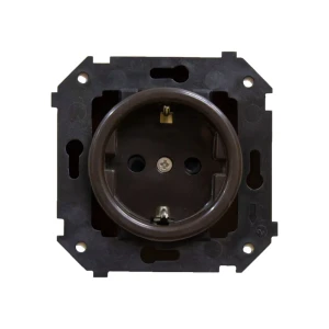 Розетка встраиваемая Electraline Ретро с заземлением с защитной крышкой цвет коричневый